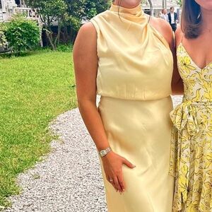 Yellow satin formal dress